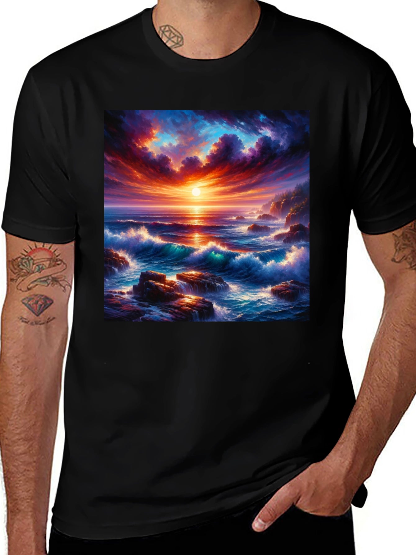 Ocean Sunset Graphic Tee - Stunning Wave Design