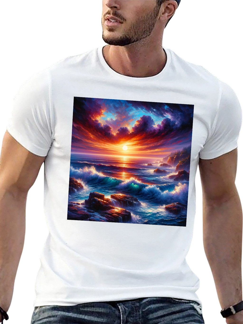 Ocean Sunset Graphic Tee - Stunning Wave Design