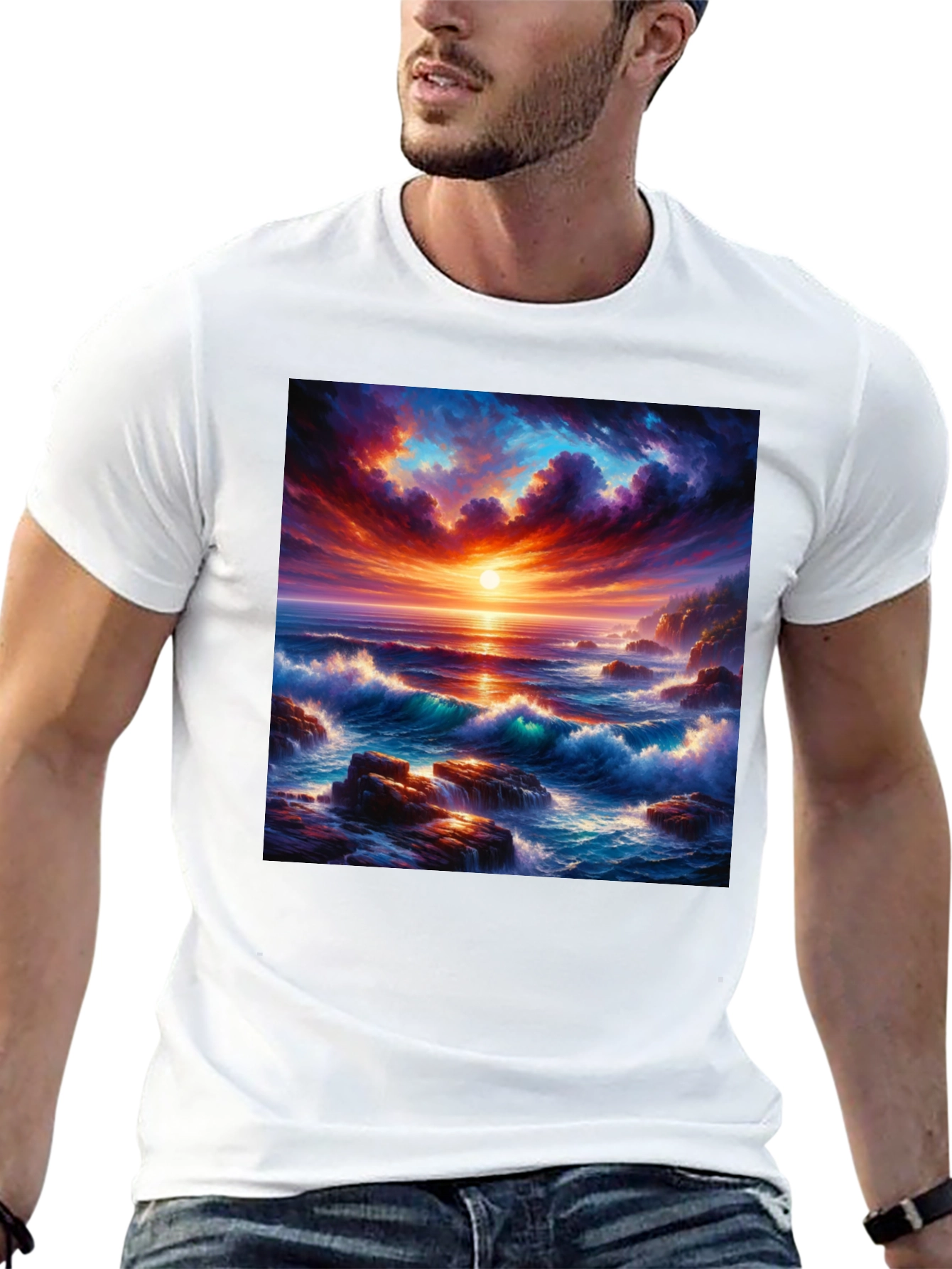 Ocean Sunset Graphic Tee - Stunning Wave Design