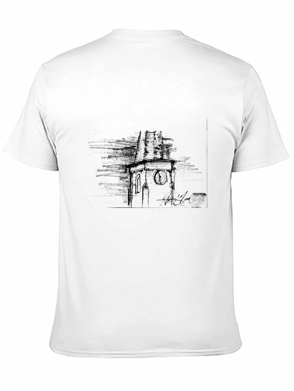 Black Tee with Abstract Church Tower Design