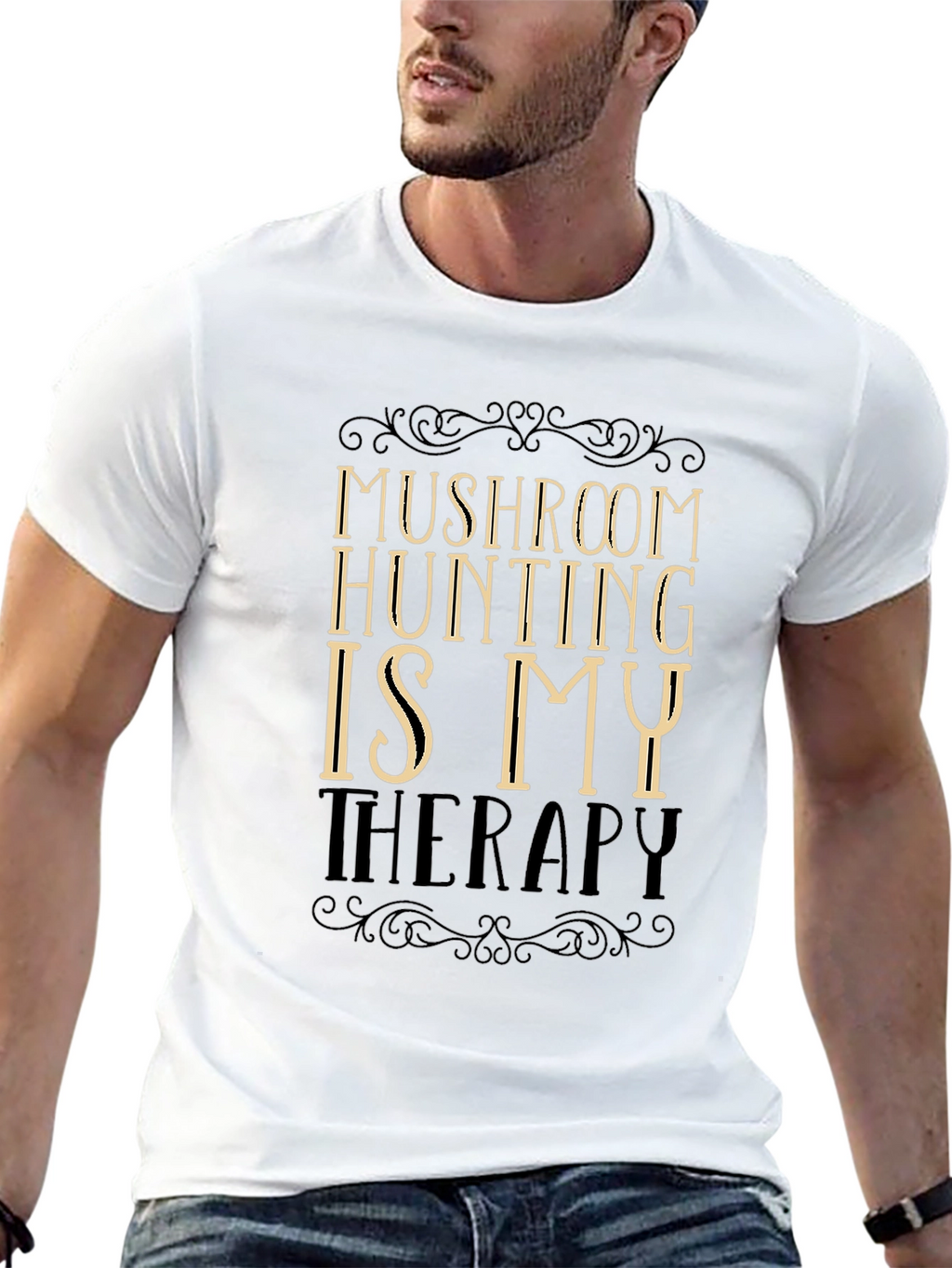 Mushroom Hunting Therapy T-Shirt - Black