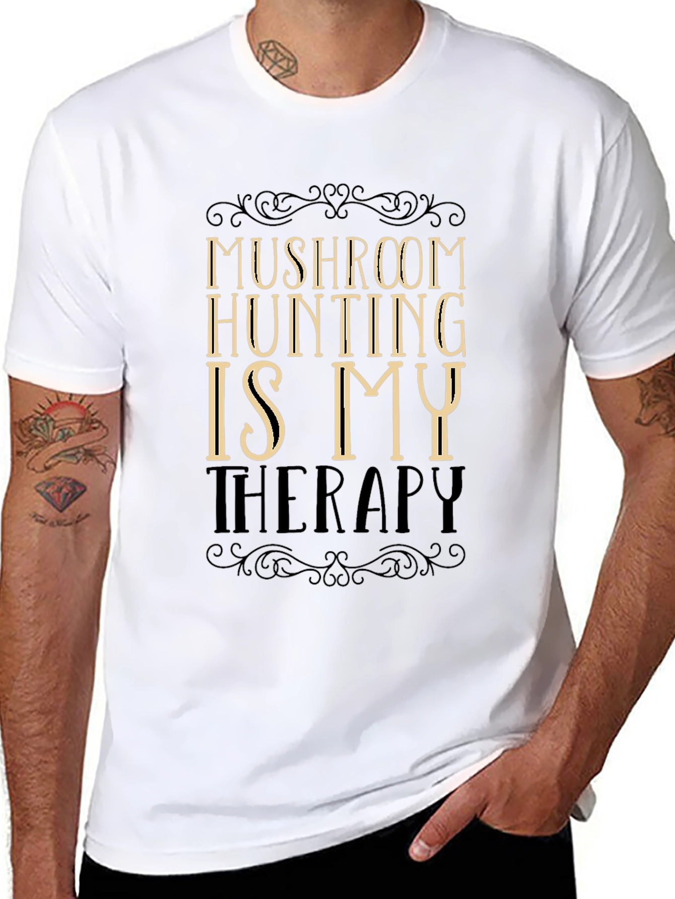 Mushroom Hunting Therapy T-Shirt - Black