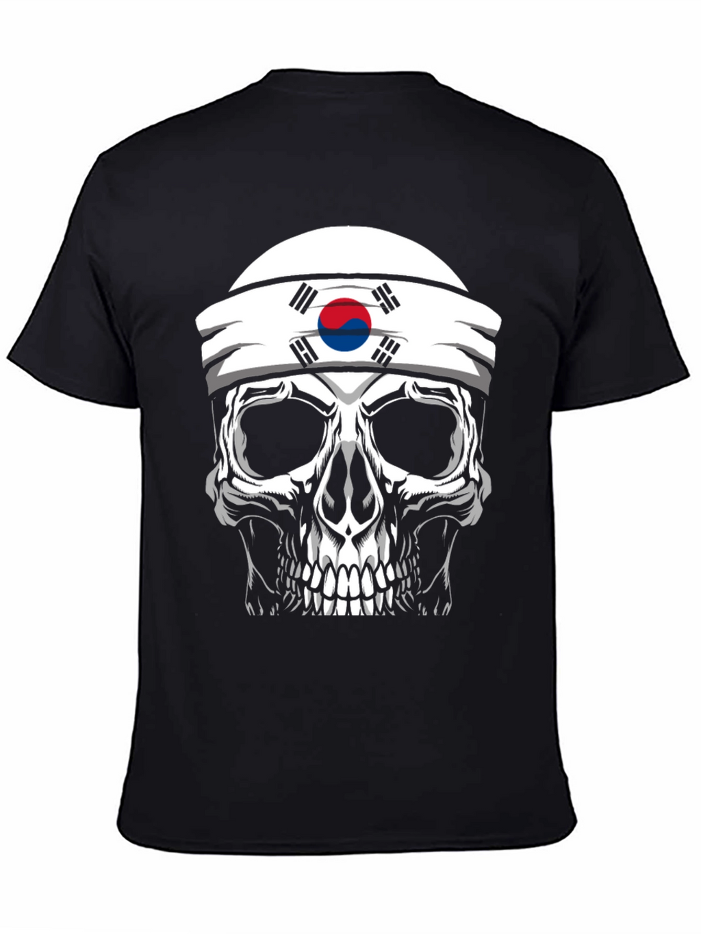 Skull Korea Flag Headband Mens Black T-Shirt