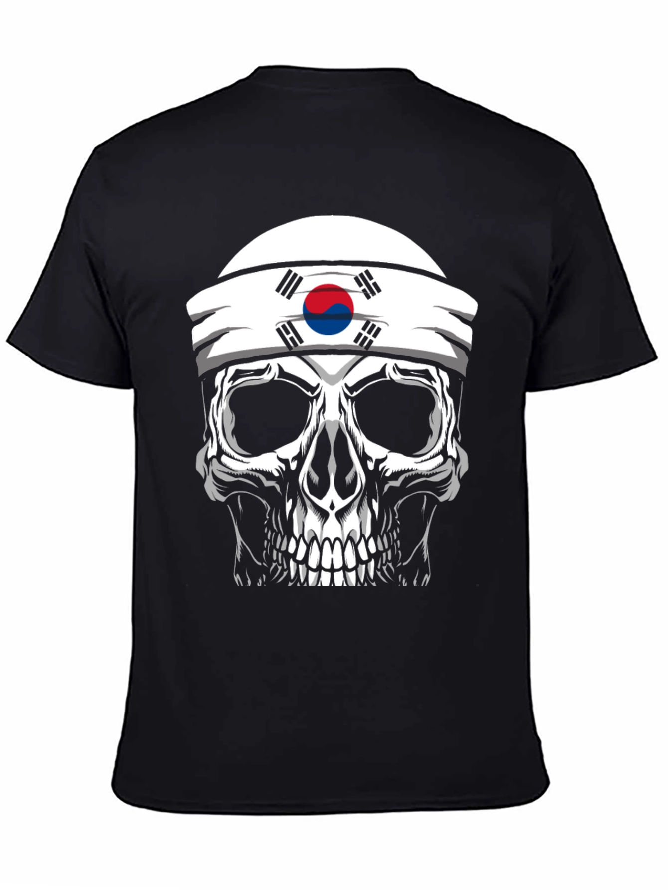 Skull Korea Flag Headband Mens Black T-Shirt