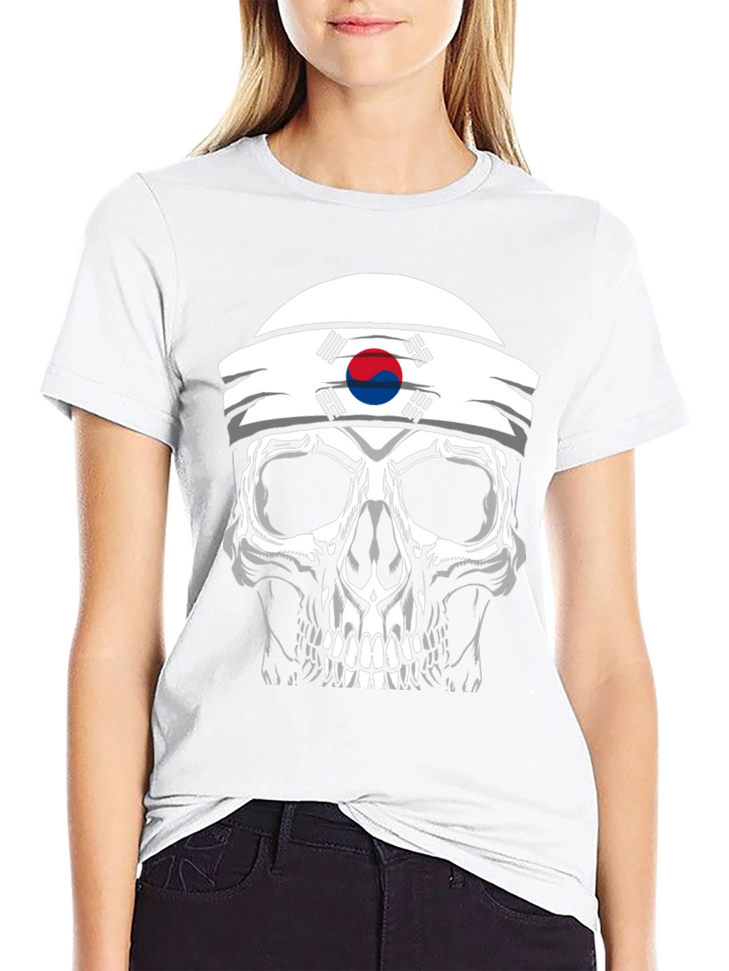Skull Korea Flag Headband Mens Black T-Shirt