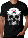 Skull Korea Flag Headband Mens Black T-Shirt