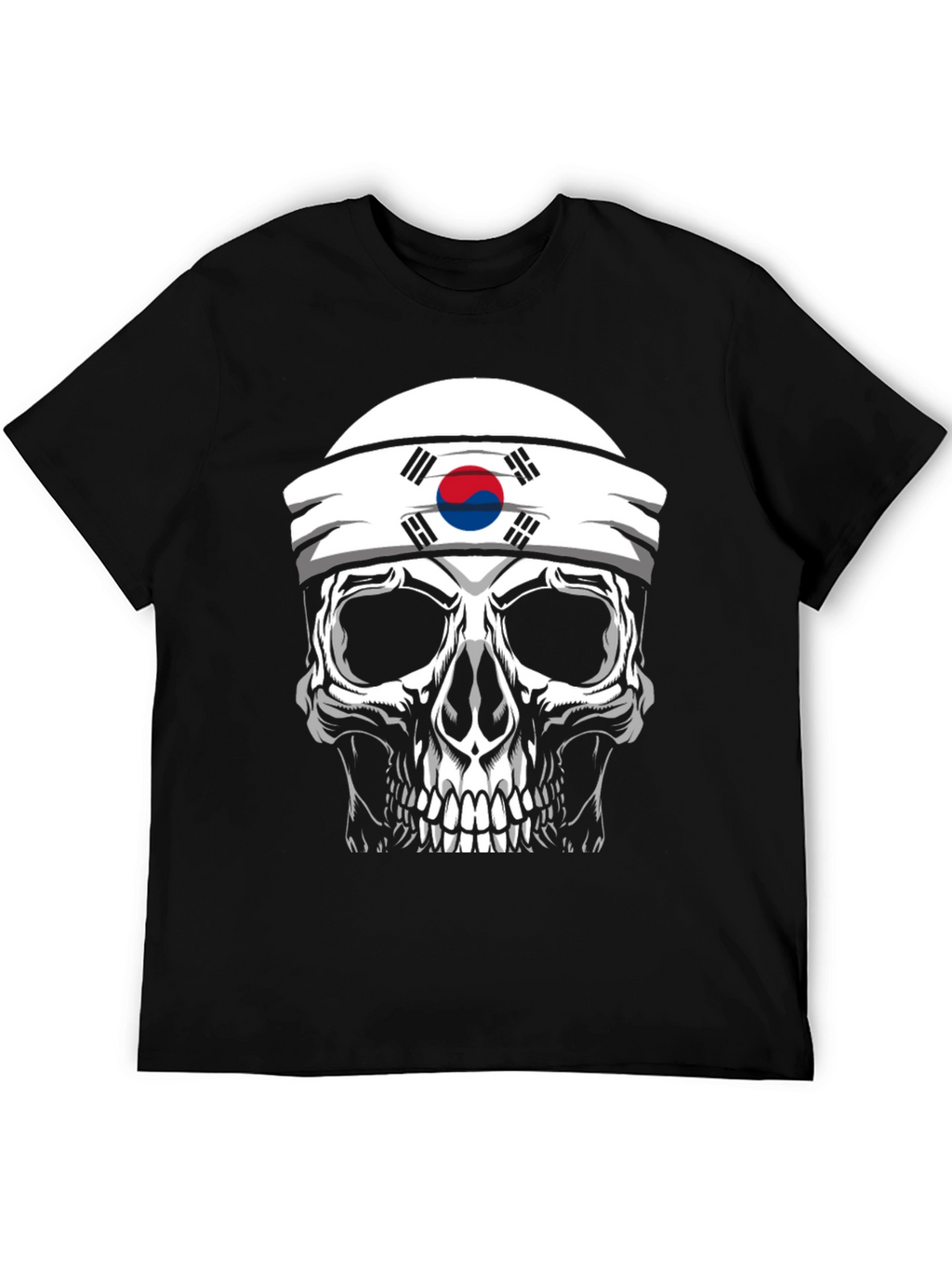 Skull Korea Flag Headband Mens Black T-Shirt