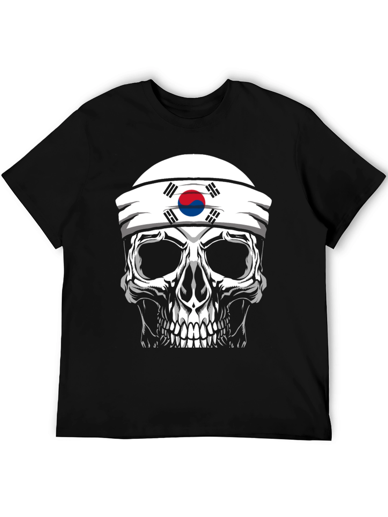 Skull Korea Flag Headband Mens Black T-Shirt