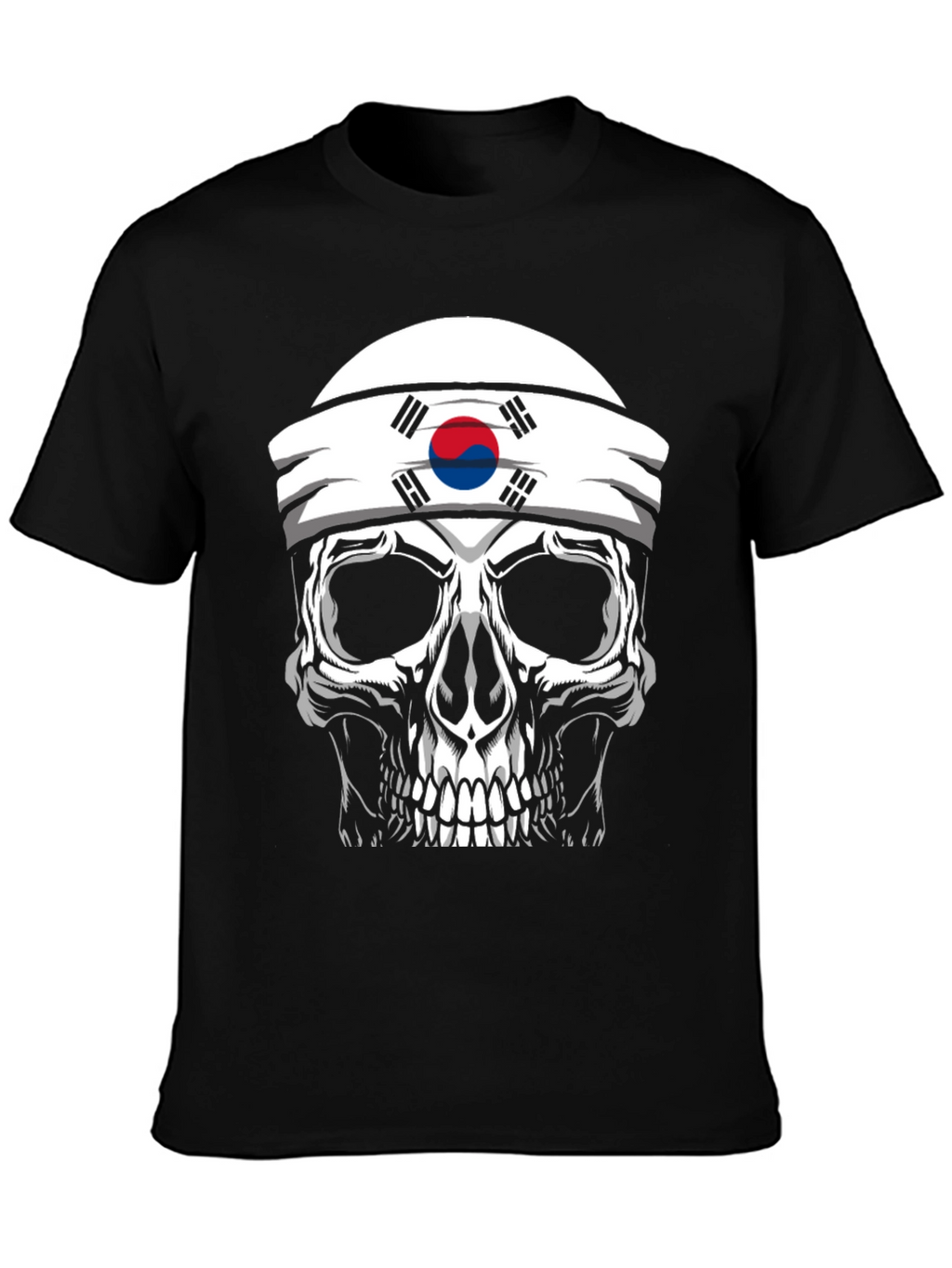 Skull Korea Flag Headband Mens Black T-Shirt