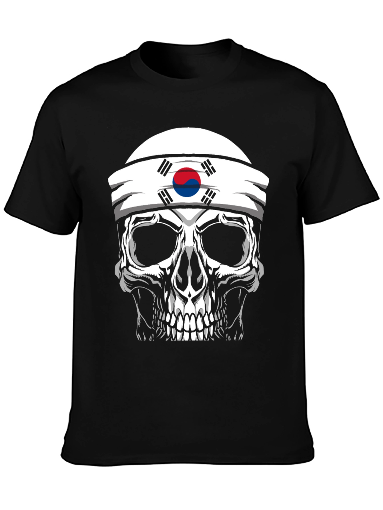 Skull Korea Flag Headband Mens Black T-Shirt