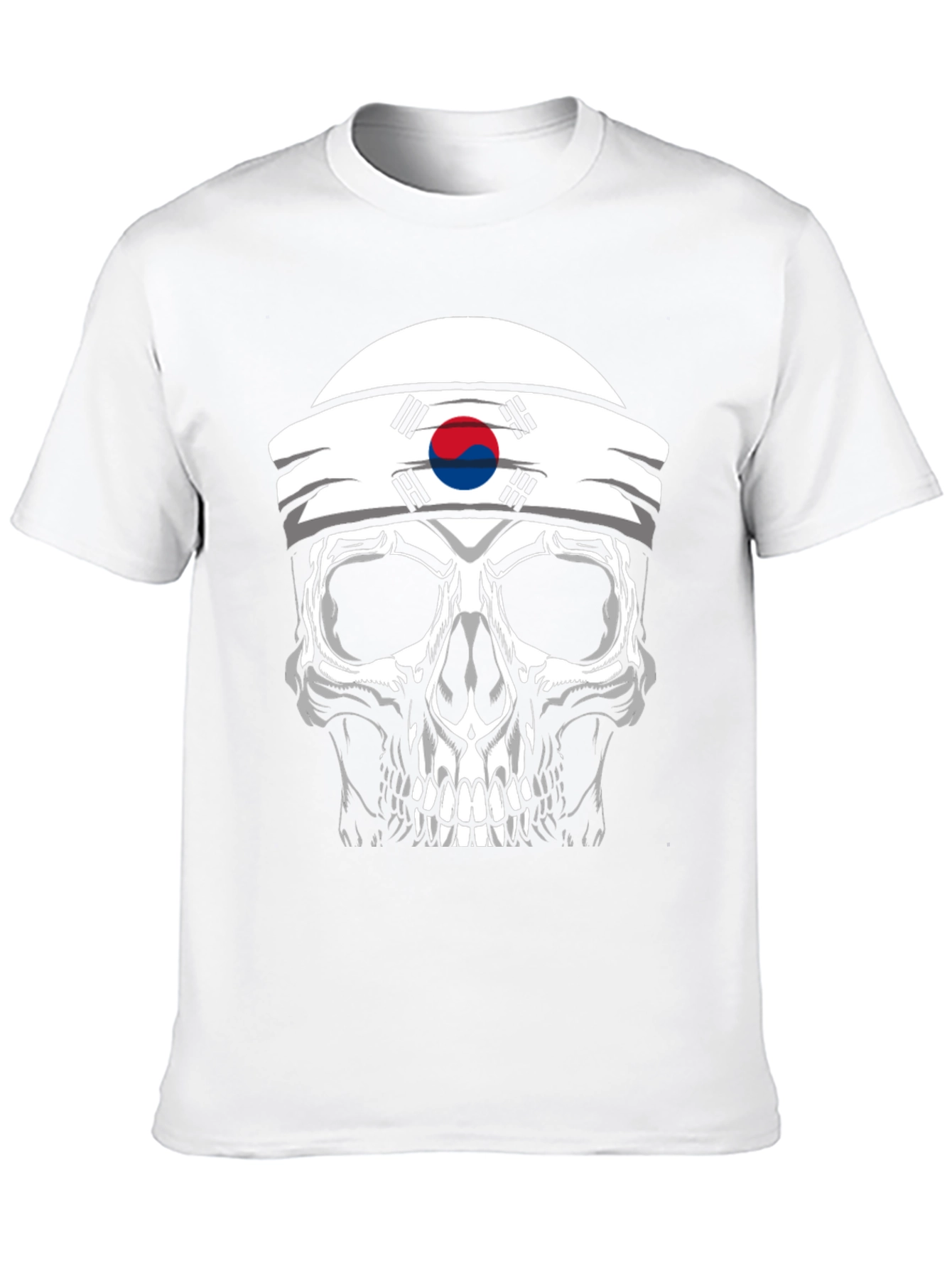 Skull Korea Flag Headband Mens Black T-Shirt