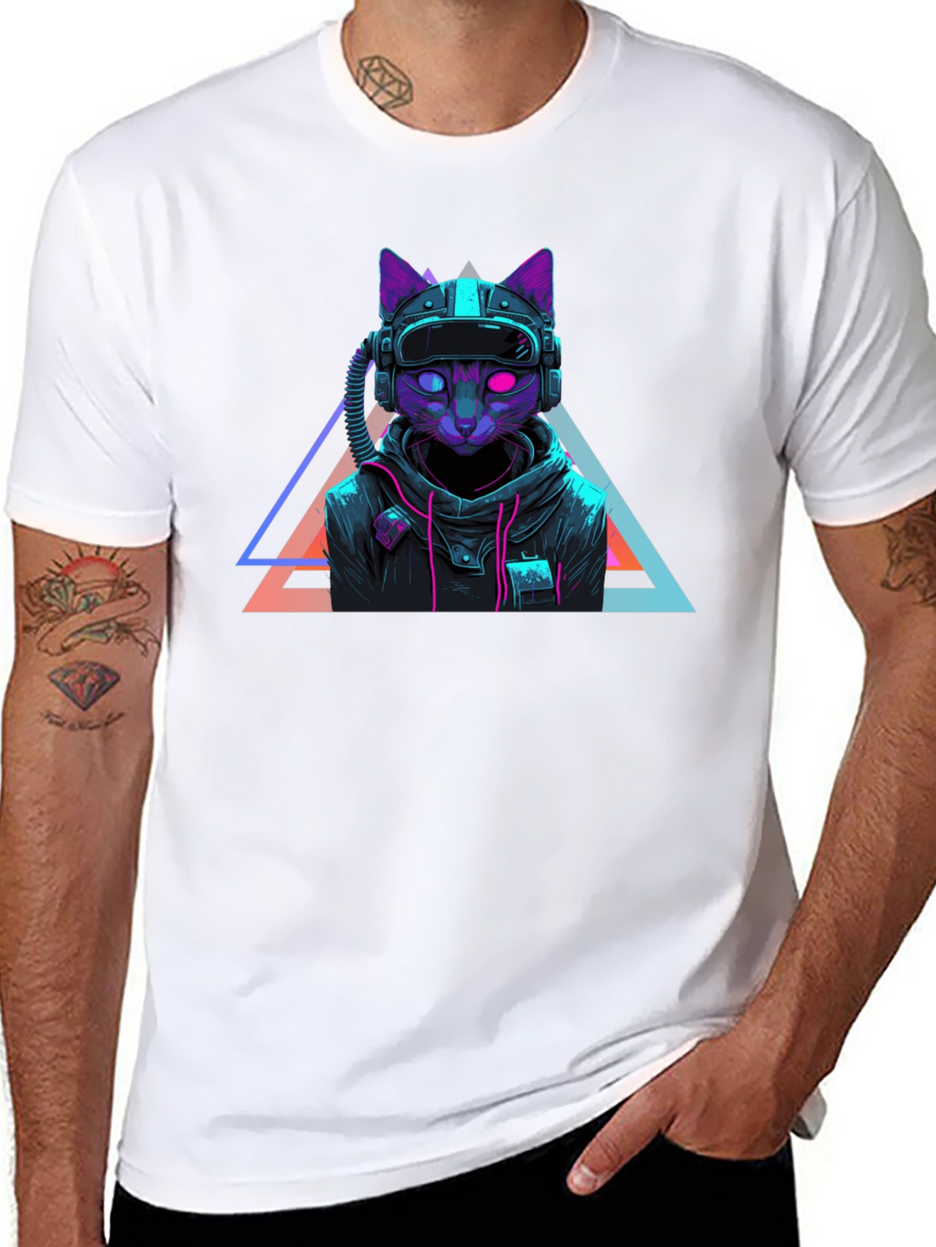 Cyberpunk Cat T-Shirt - Futuristic Neon Design