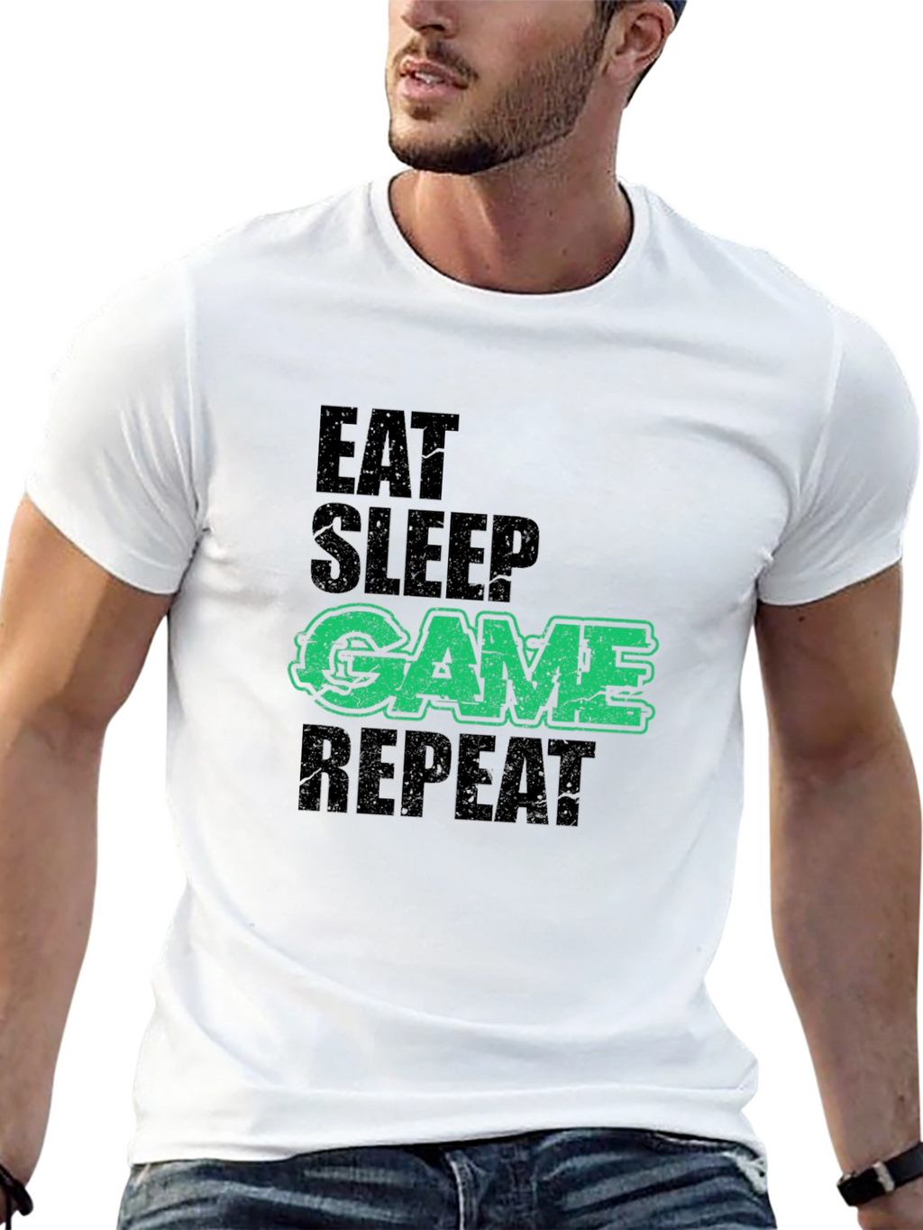 Eat Sleep Game Repeat Mens Graphic Tee