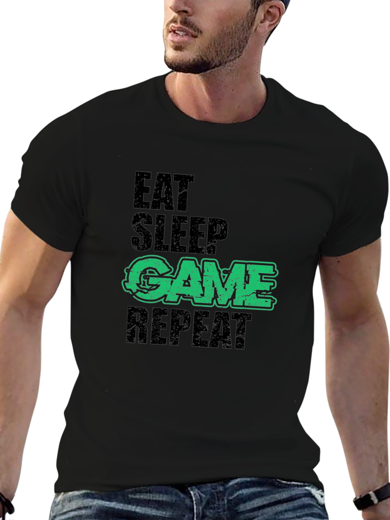 Eat Sleep Game Repeat Mens Graphic Tee