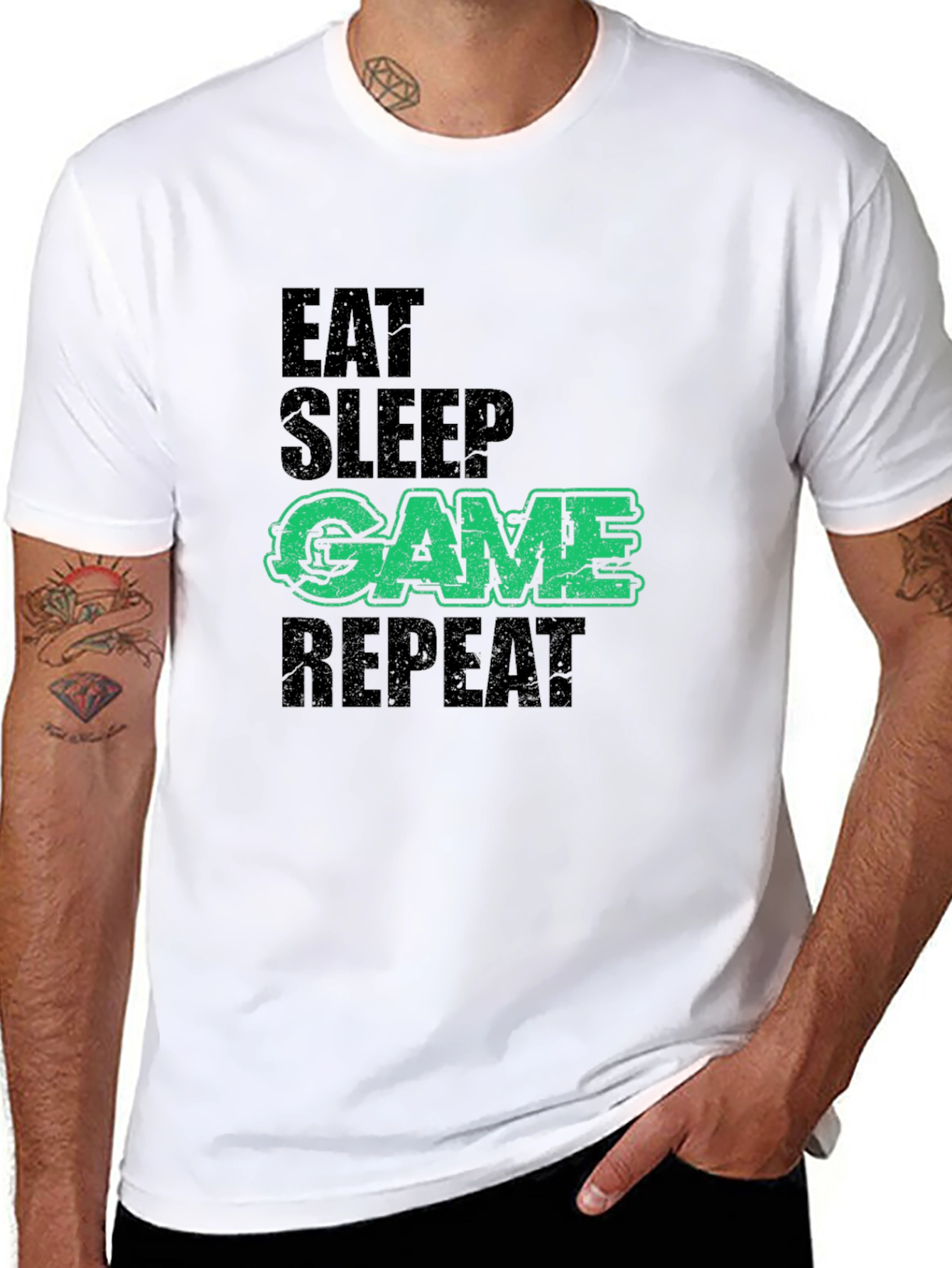 Eat Sleep Game Repeat Mens Graphic Tee