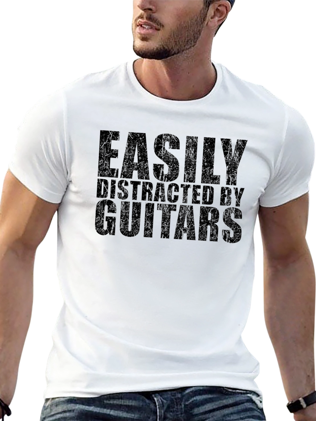 Easily Distracted by Guitars - Funny Musician T-Shirt