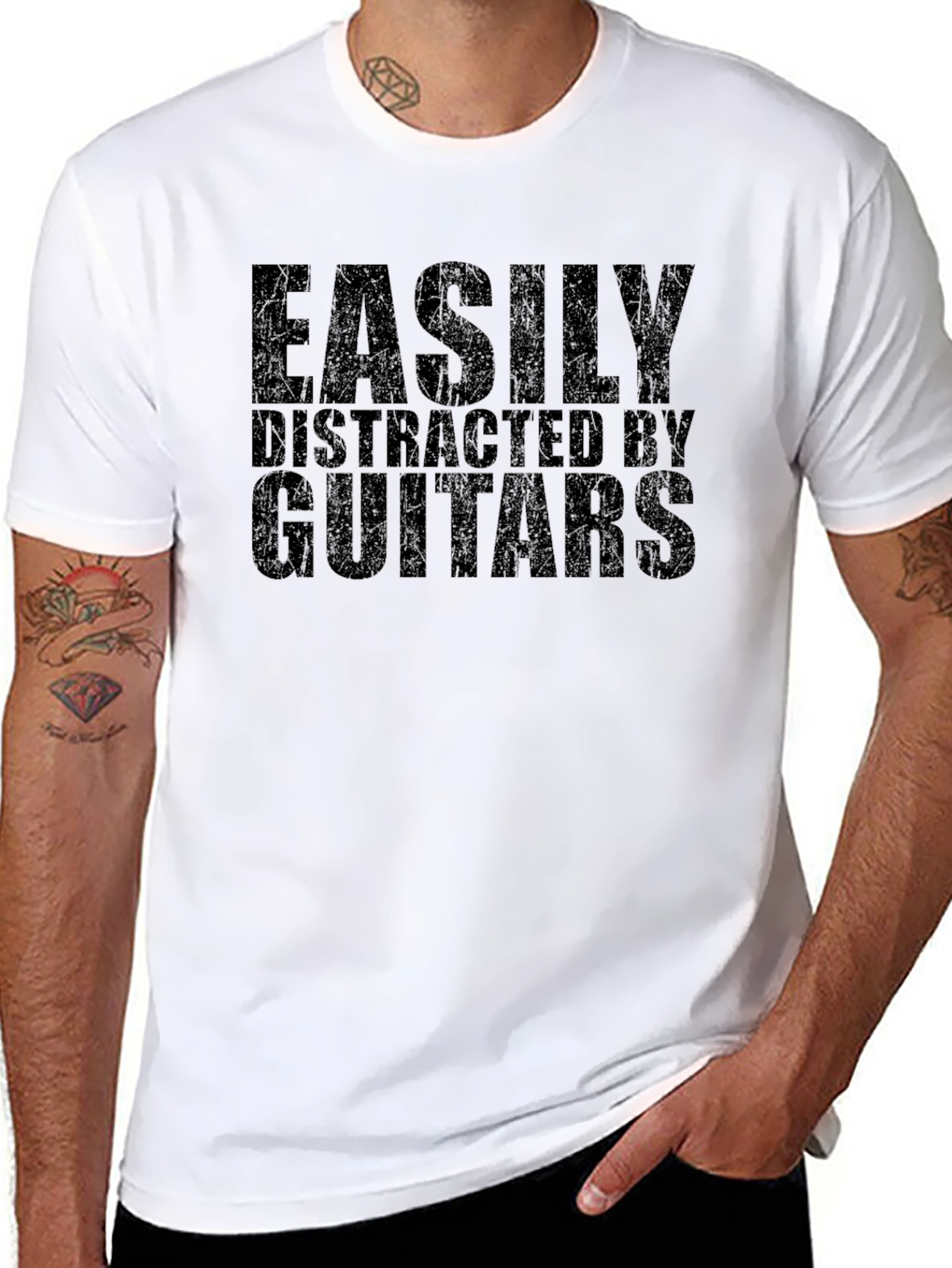 Easily Distracted by Guitars - Funny Musician T-Shirt