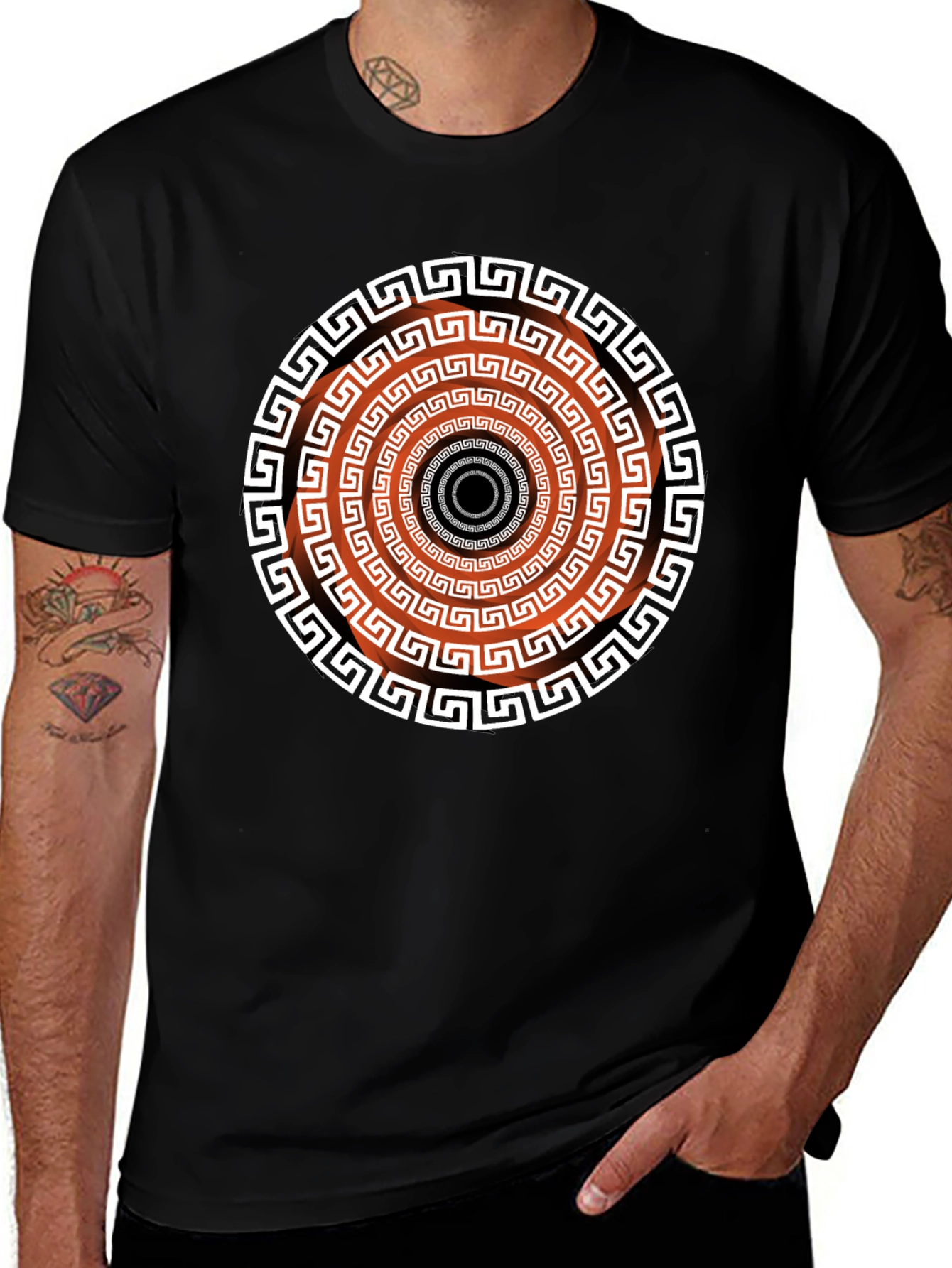 Geometric Patterned Black T-Shirt