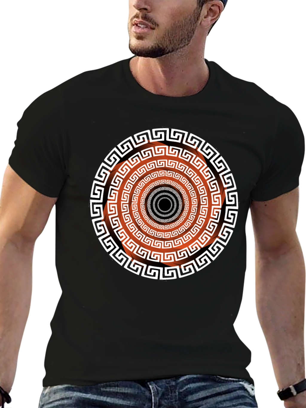 Geometric Patterned Black T-Shirt