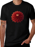 Red Dahlia Flower Graphic Black T-Shirt