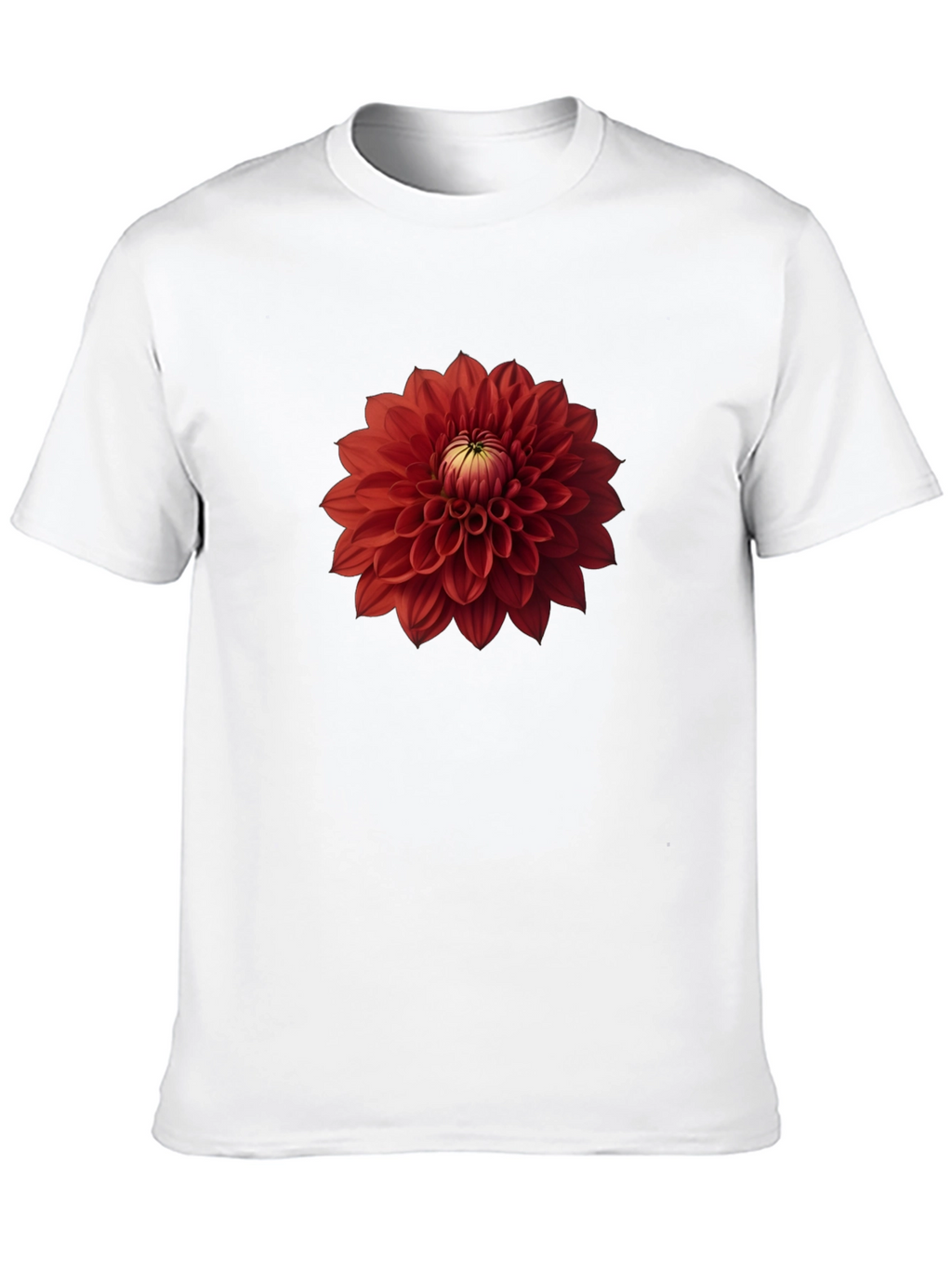 Red Dahlia Flower Graphic Black T-Shirt