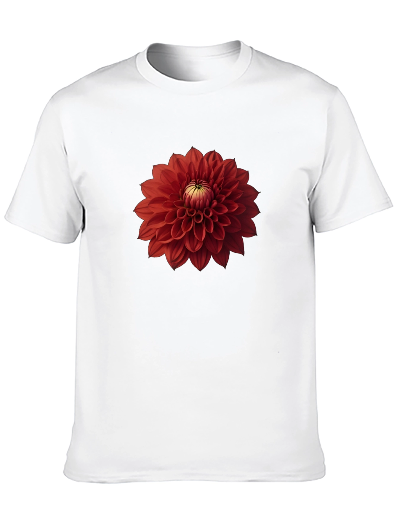Red Dahlia Flower Graphic Black T-Shirt