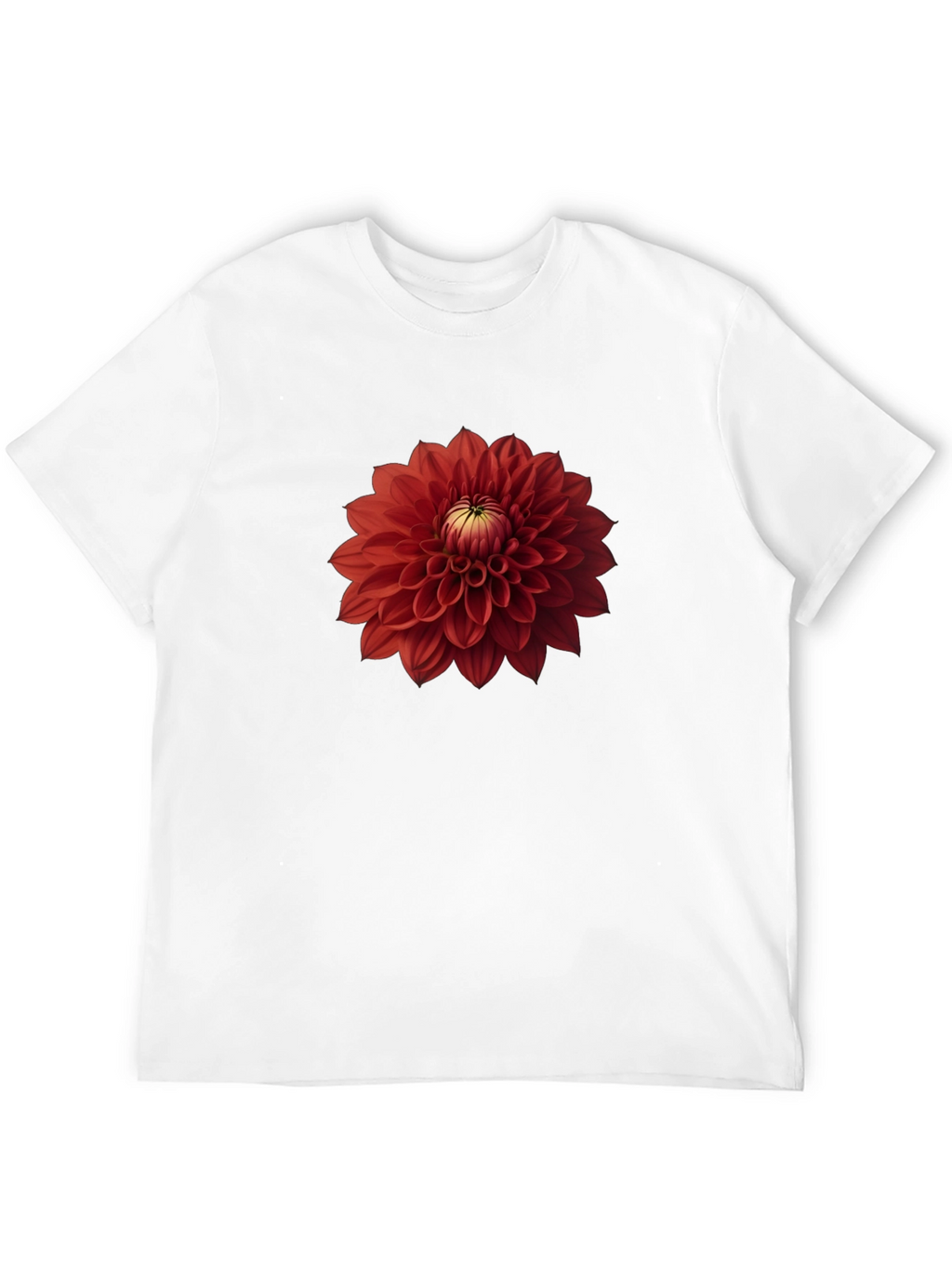 Red Dahlia Flower Graphic Black T-Shirt