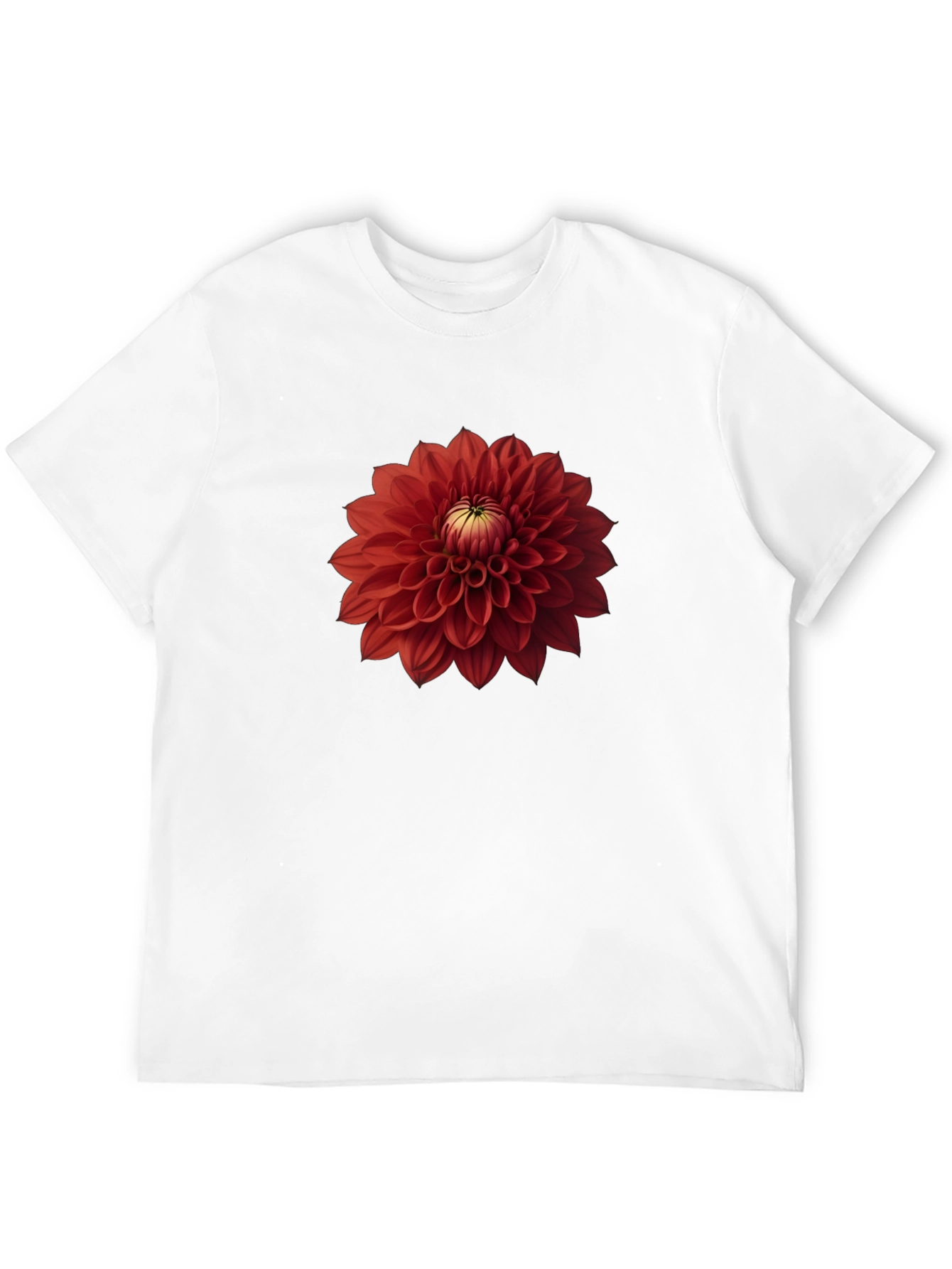 Red Dahlia Flower Graphic Black T-Shirt