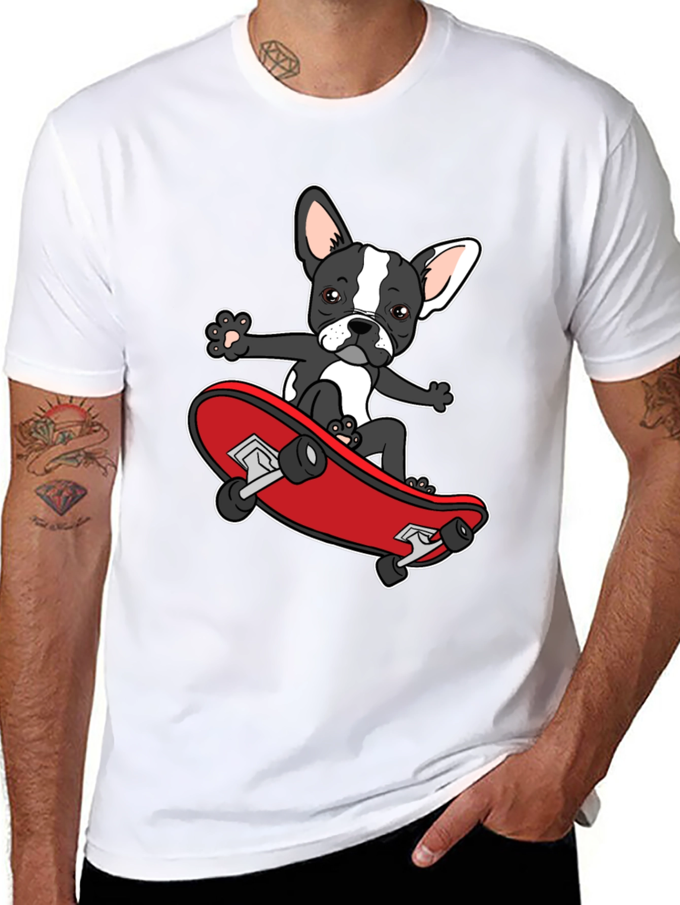Dog on Skateboard Graphic T-Shirt