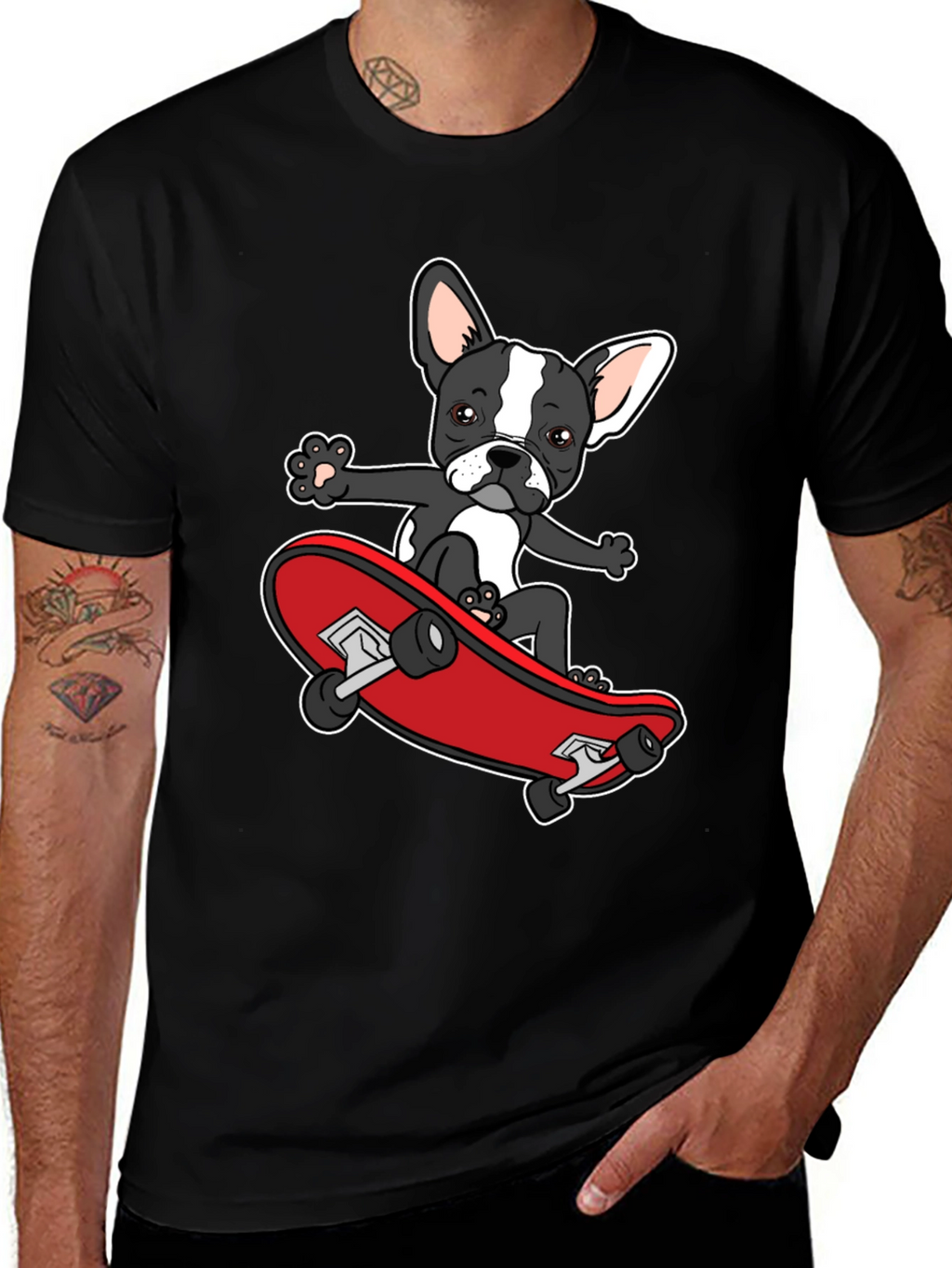 Dog on Skateboard Graphic T-Shirt
