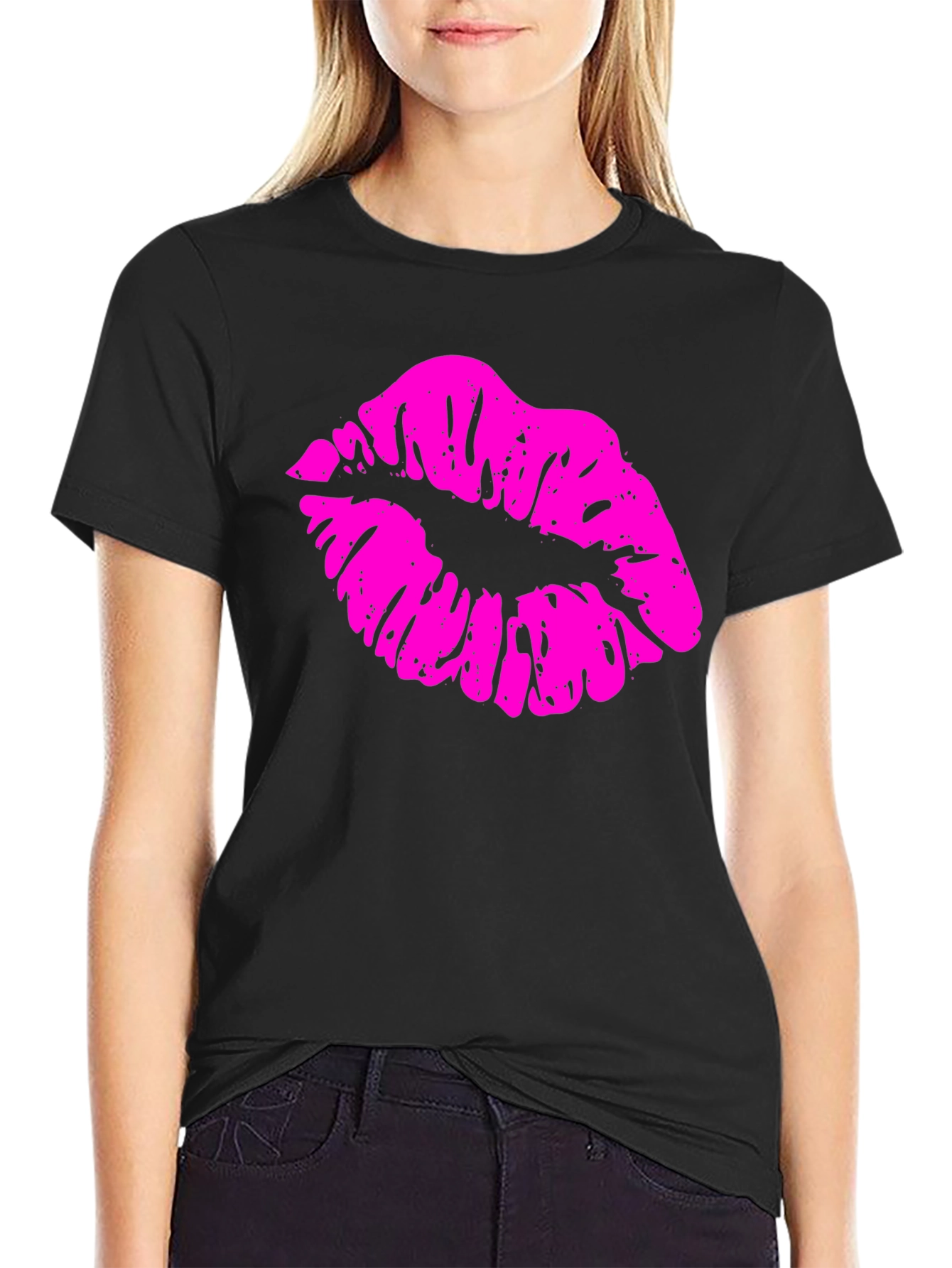 Kiss Print Mens Black T-Shirt