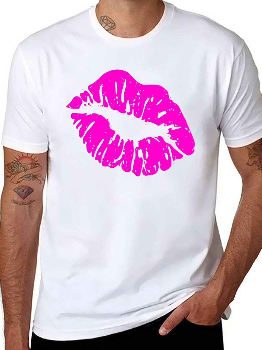 Kiss Print Mens Black T-Shirt