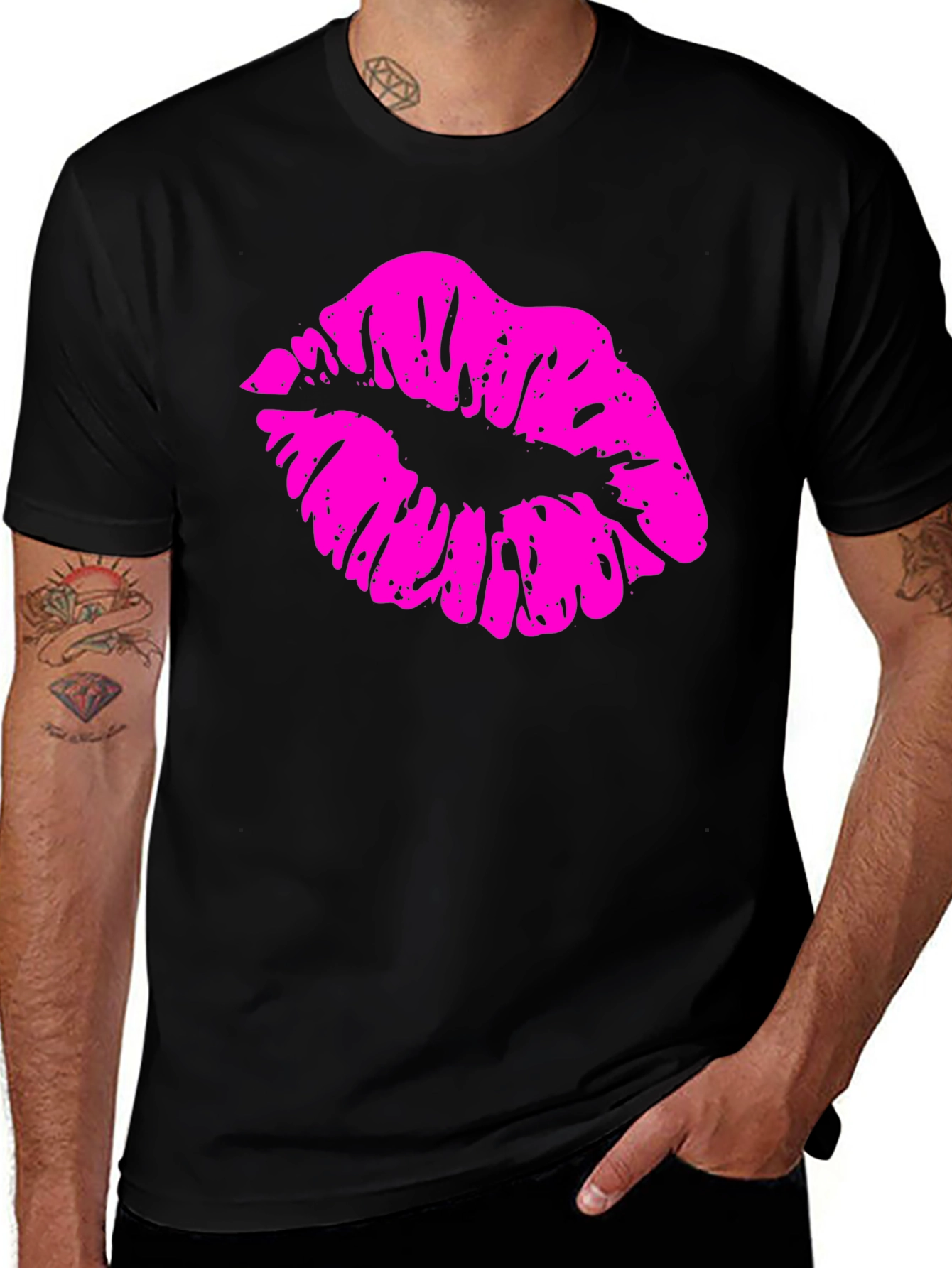 Kiss Print Mens Black T-Shirt
