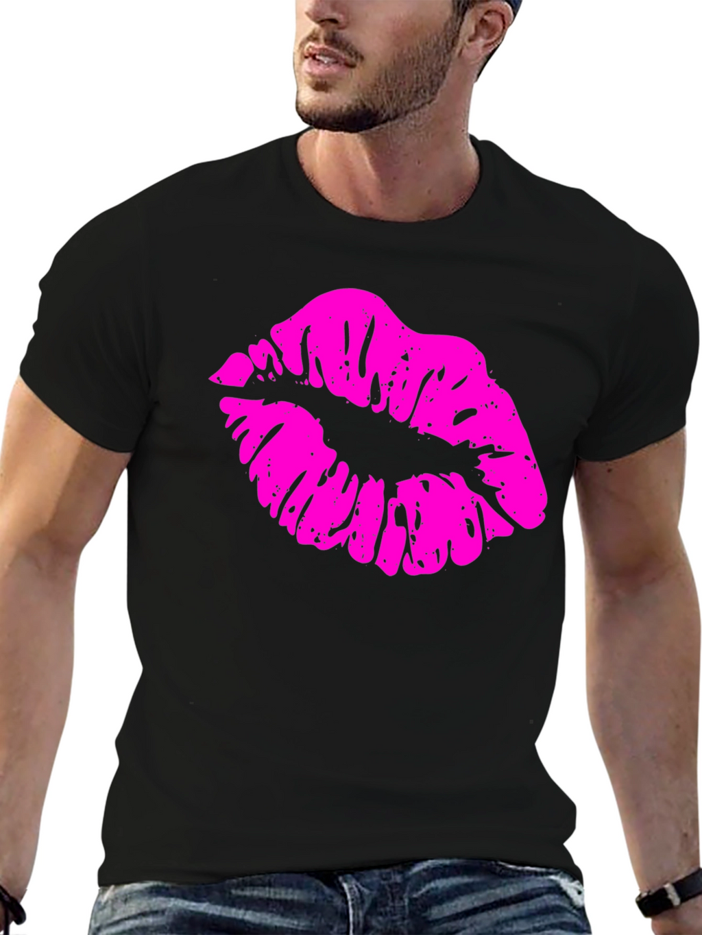 Kiss Print Mens Black T-Shirt