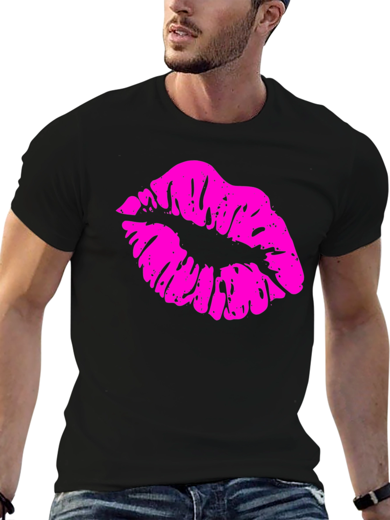 Kiss Print Mens Black T-Shirt