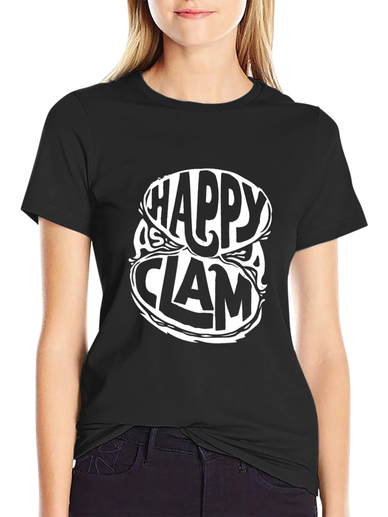 Happy as a Clam Graphic Tee - Black Cotton