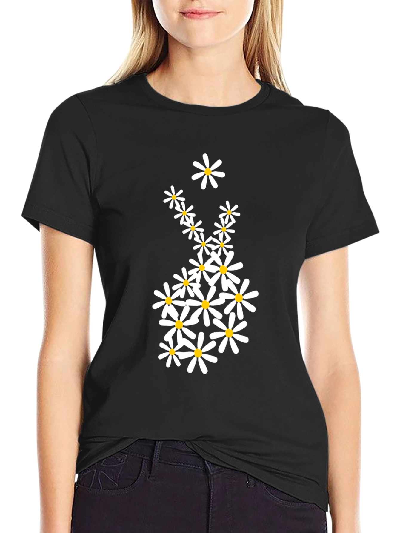 Daisy Graphic Tee - Black Casual T-Shirt