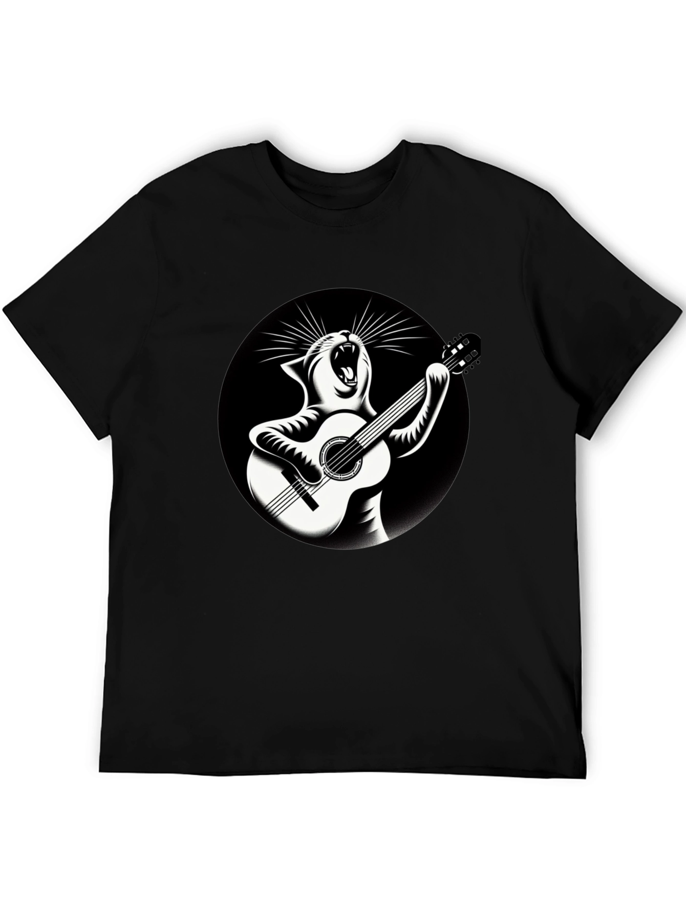 Cat Playing Guitar Graphic T-Shirt