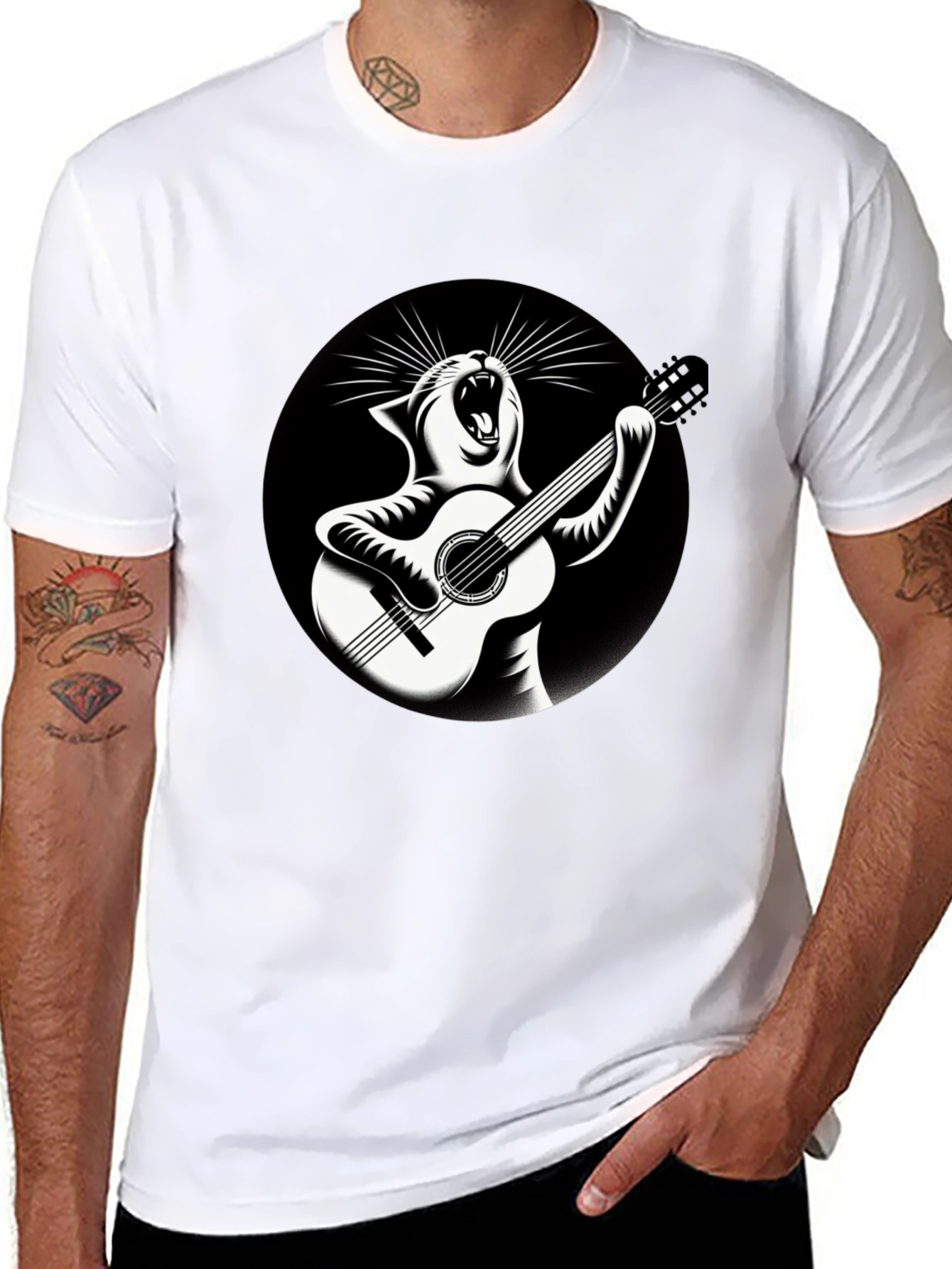 Cat Playing Guitar Graphic T-Shirt