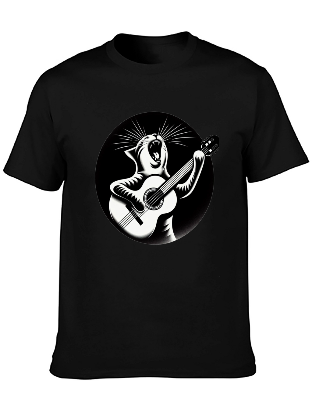 Cat Playing Guitar Graphic T-Shirt