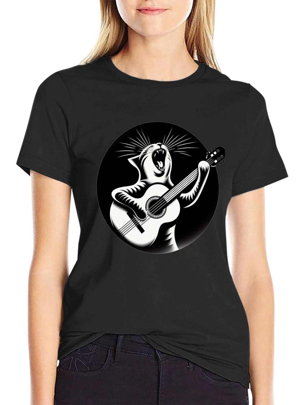 Cat Playing Guitar Graphic T-Shirt