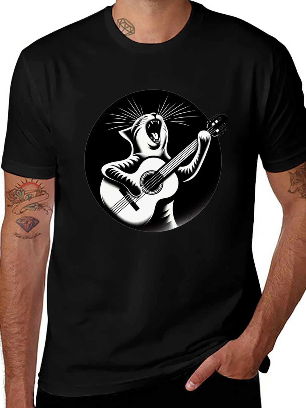 Cat Playing Guitar Graphic T-Shirt