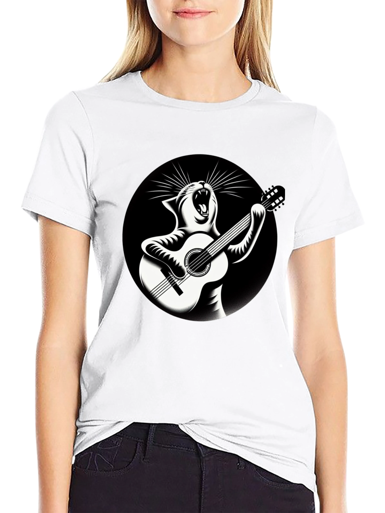 Cat Playing Guitar Graphic T-Shirt