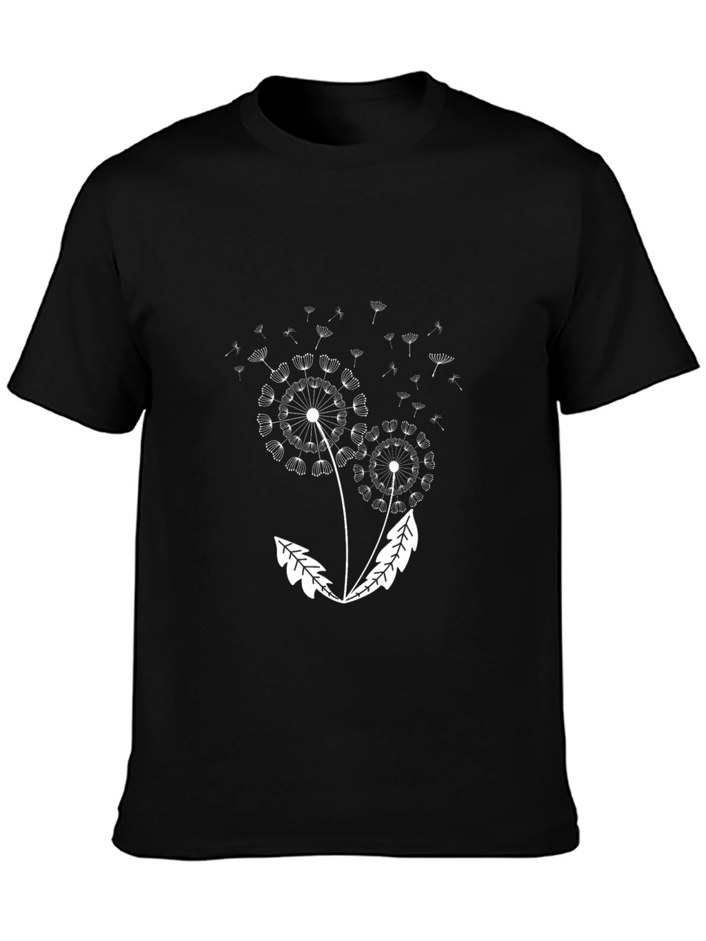 Dandelion Print Black Tee - Stylish Casual Wear