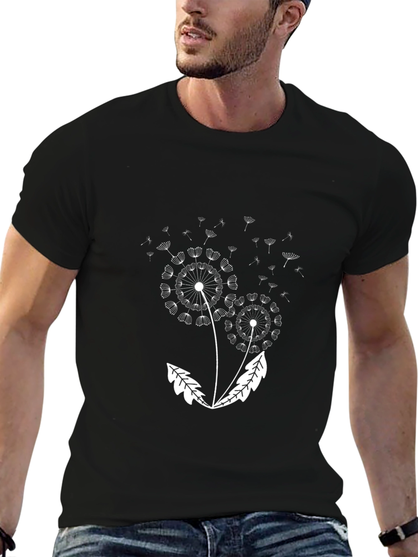 Dandelion Print Black Tee - Stylish Casual Wear