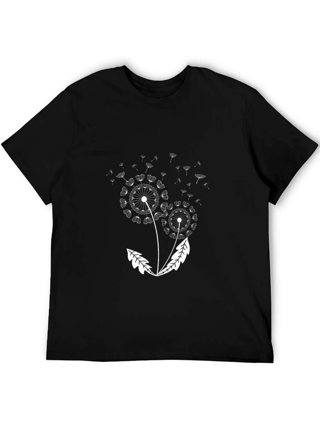 Dandelion Print Black Tee - Stylish Casual Wear