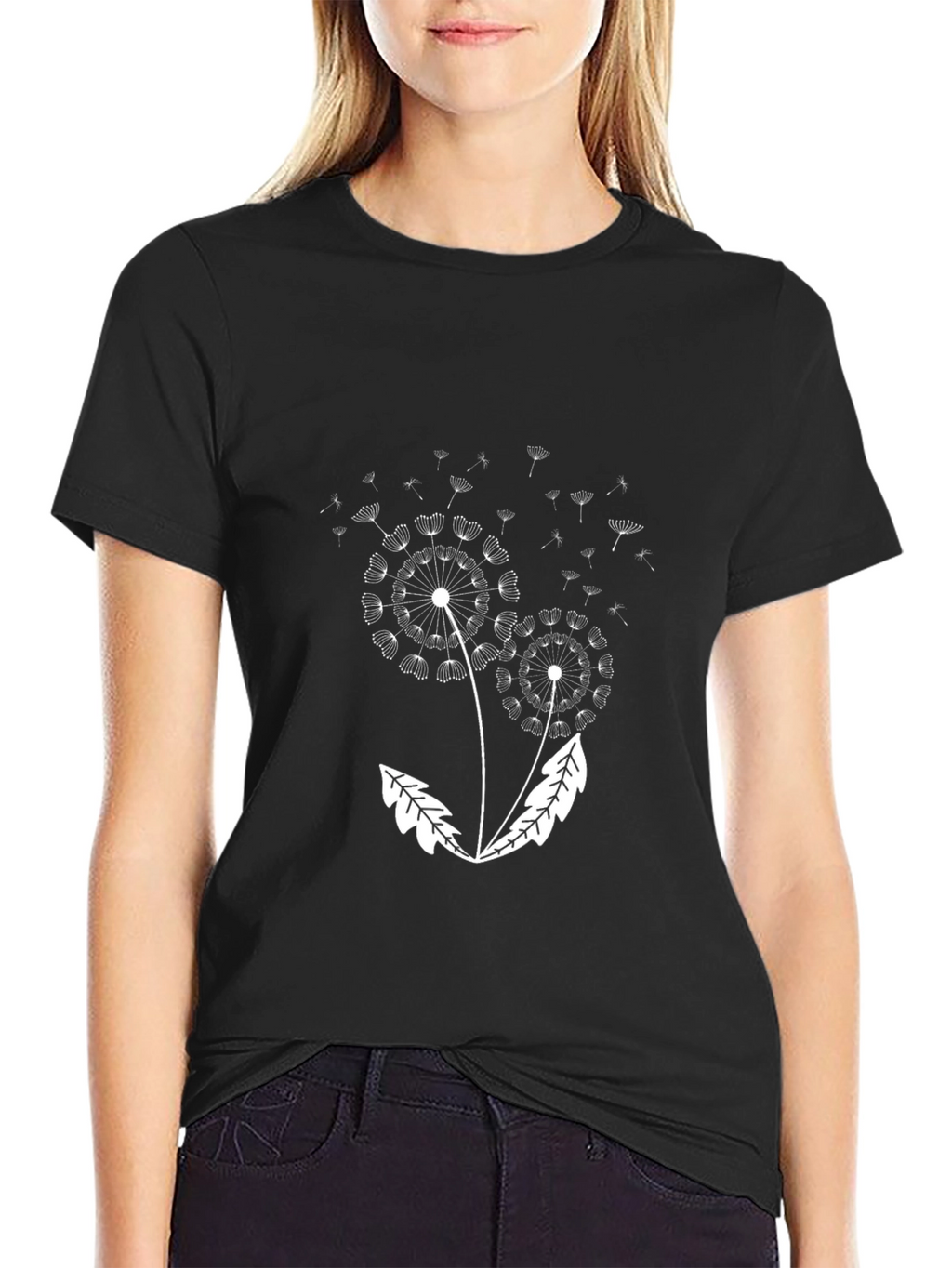 Dandelion Print Black Tee - Stylish Casual Wear