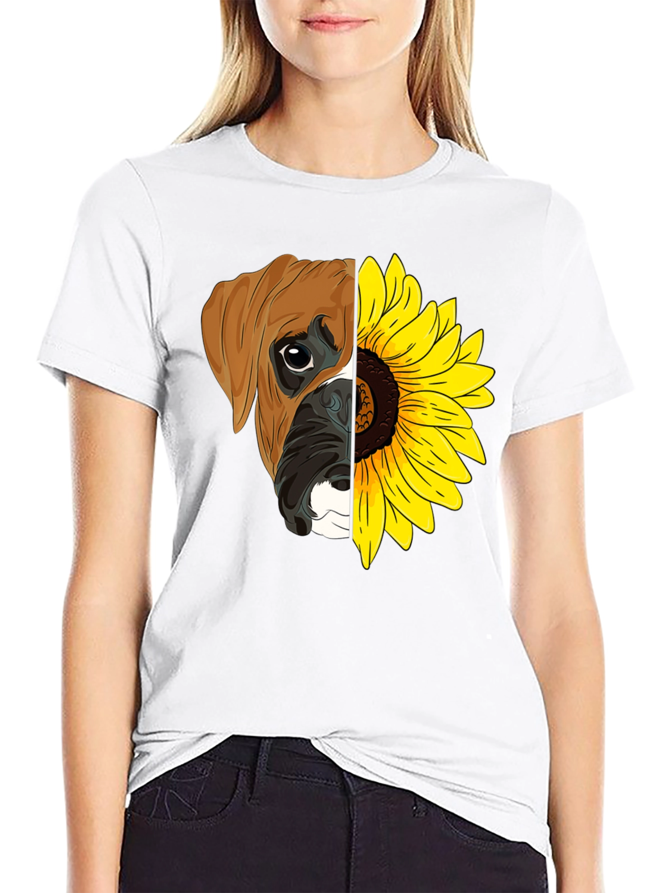 Dog & Sunflower Graphic T-Shirt