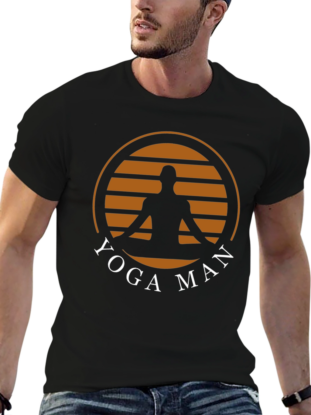 Yoga Man Graphic Tee - Black Cotton Blend T-Shirt