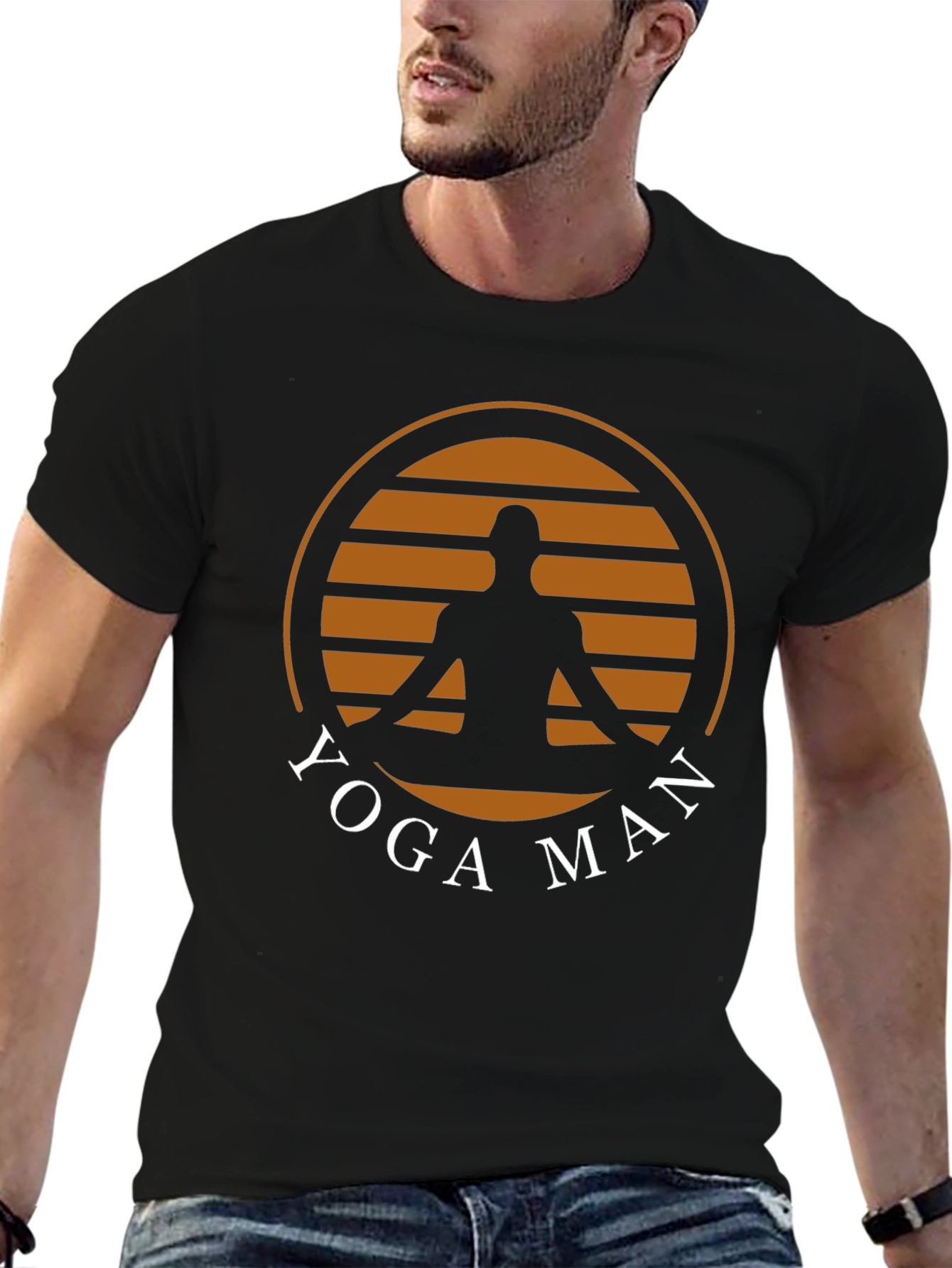 Yoga Man Graphic Tee - Black Cotton Blend T-Shirt